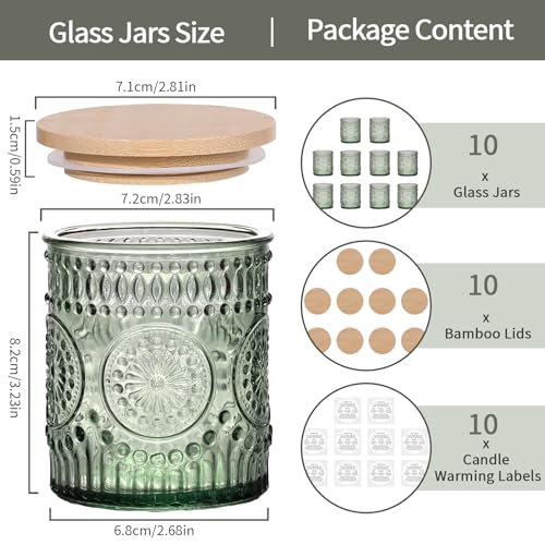 DARJEN 10 Pack Green Candle Jars for Making Candles- 7.5 OZ Empty Glass Candle Making Jars with Bamboo Lids and Labels, Candle Containers Candle Making Jars for DIY Gifts - Image 2