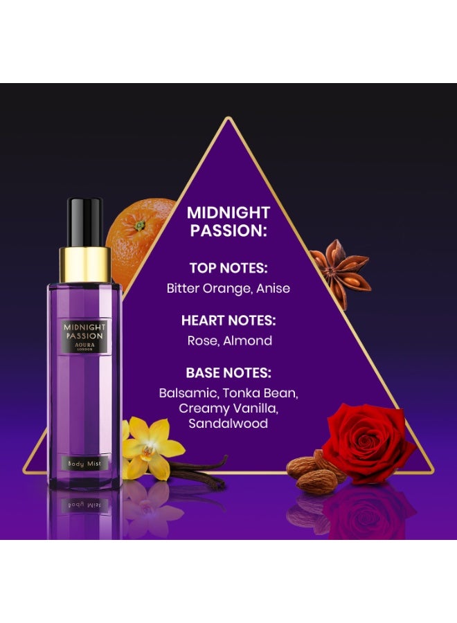 Aoura London Midnight Passion Gift Set – Body Mist 60ml + Shower Gel 100ml + Body Lotion 100ml | Long-Lasting Women’s Fragrance & Body Care Set | Perfect Gift for Women & Girls - Image 2