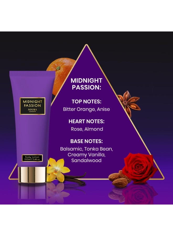 Aoura London Midnight Passion Gift Set – Body Mist 60ml + Shower Gel 100ml + Body Lotion 100ml | Long-Lasting Women’s Fragrance & Body Care Set | Perfect Gift for Women & Girls - Image 3