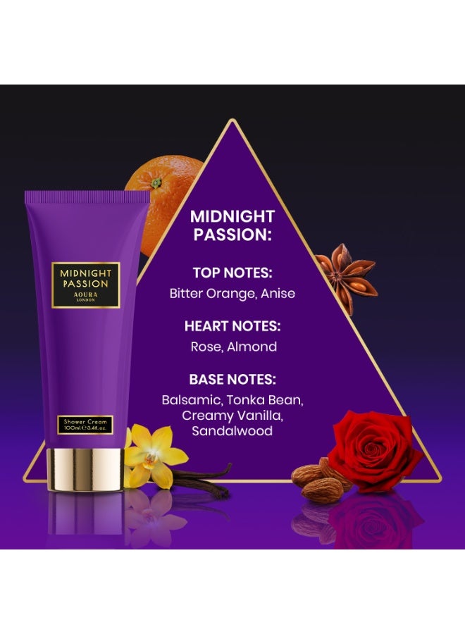 Aoura London Midnight Passion Gift Set – Body Mist 60ml + Shower Gel 100ml + Body Lotion 100ml | Long-Lasting Women’s Fragrance & Body Care Set | Perfect Gift for Women & Girls - Image 4