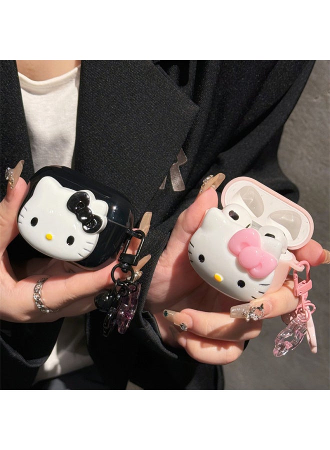 Cute Kt Cat Suitable For Airpods Pro2 Protective Case Cartoon 2 Generation 3 Generation Apple Bluetooth Headset Soft Case For Women-Color:Black Kt Cat + Star Bell Pendant-Model:Airpods 3rd Generation  - Image 4