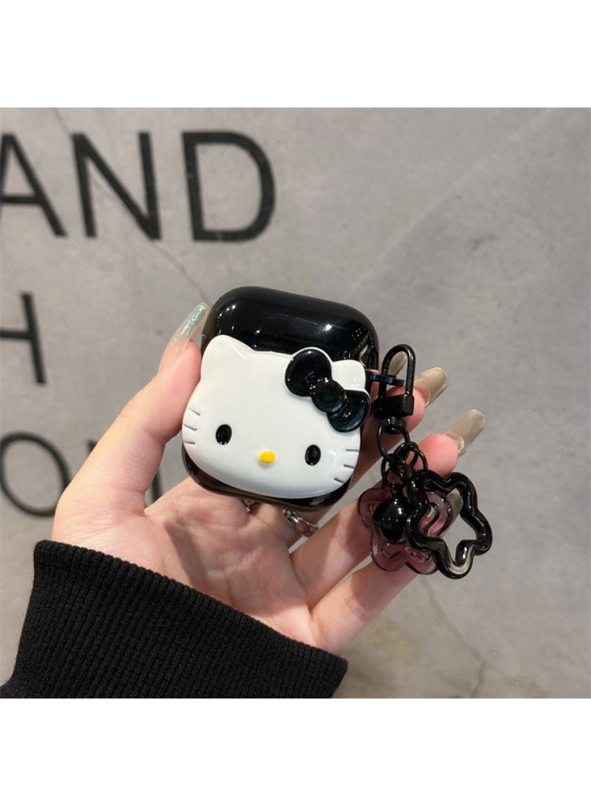 Cute Kt Cat Suitable For Airpods Pro2 Protective Case Cartoon 2 Generation 3 Generation Apple Bluetooth Headset Soft Case For Women-Color:Black Kt Cat + Star Bell Pendant-Model:Airpods 3rd Generation  - Image 1