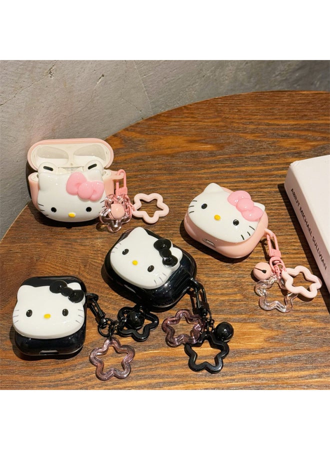 Cute Kt Cat Suitable For Airpods Pro2 Protective Case Cartoon 2 Generation 3 Generation Apple Bluetooth Headset Soft Case For Women-Color:Black Kt Cat + Star Bell Pendant-Model:Airpods 3rd Generation  - Image 2
