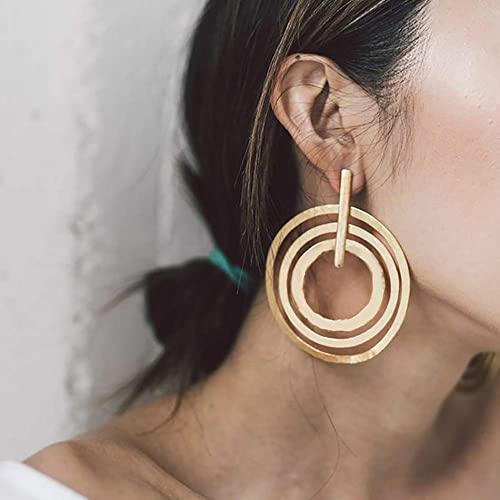DOUBNINE Large Circle Hoops Multi Loop Golden Matte Geometric Earrings Women Jewelry (golden) - Image 3