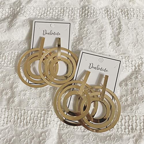 DOUBNINE Large Circle Hoops Multi Loop Golden Matte Geometric Earrings Women Jewelry (golden) - Image 5