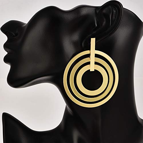 DOUBNINE Large Circle Hoops Multi Loop Golden Matte Geometric Earrings Women Jewelry (golden) - Image 4