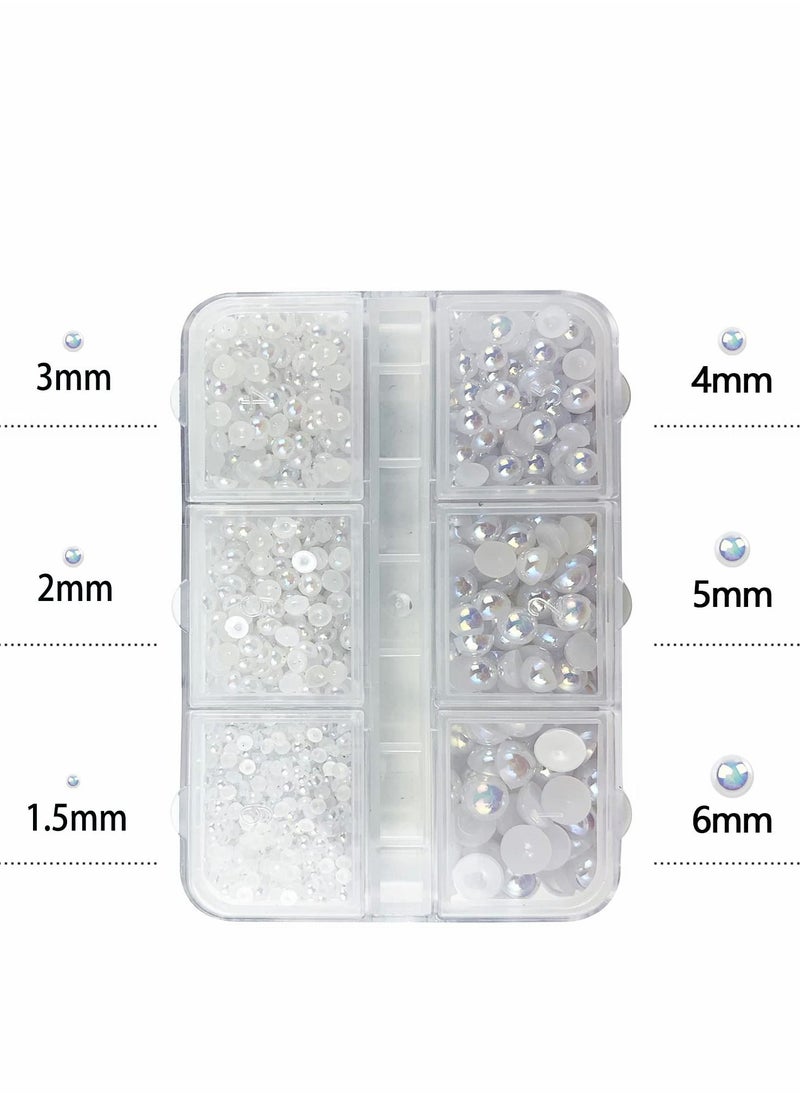 Y&D 1 Box White AB Round Flatback Imitation Half Pearls Bead, Multi-Size Loose Beads Gem for Pearl Nail Art, Crafts, Wedding Decoration  - Image 5