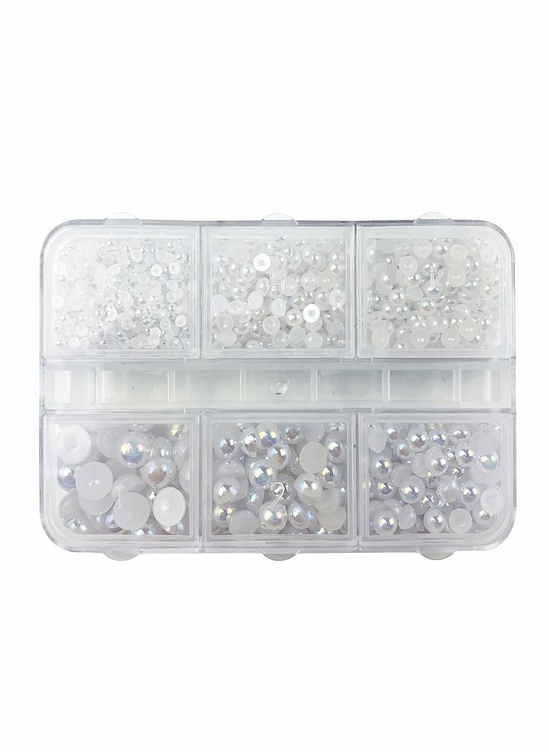 Y&D 1 Box White AB Round Flatback Imitation Half Pearls Bead, Multi-Size Loose Beads Gem for Pearl Nail Art, Crafts, Wedding Decoration  - Image 1
