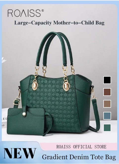 Large Shoulder Crossbody Bag for Women with Matching Clutch Ladies Tote Bag and Satchel with Hardware Buckle and Bottom Rivet