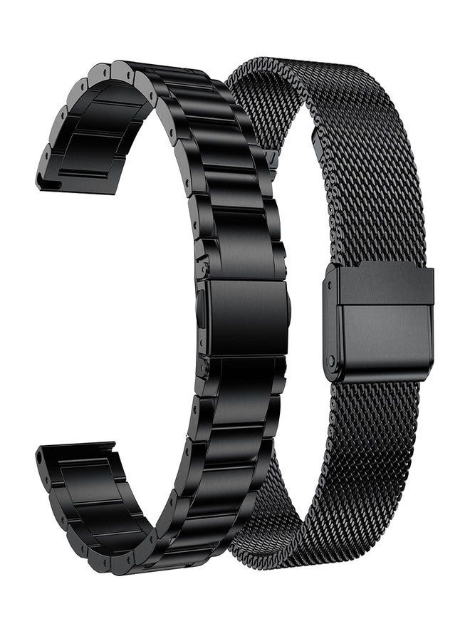 EANWireless Compatible with Garmin Vivoactive 5/Vivoactive 3 Replacement Strap Band，Milanese and Stainless Steel Metal Strap for Garmin Venu Sq 20mm/Forerunner 245 Music Smartwatch, Black+Black - Image 1