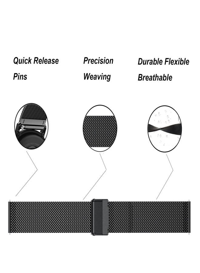 EANWireless Compatible with Garmin Vivoactive 5/Vivoactive 3 Replacement Strap Band，Milanese and Stainless Steel Metal Strap for Garmin Venu Sq 20mm/Forerunner 245 Music Smartwatch, Black+Black - Image 5