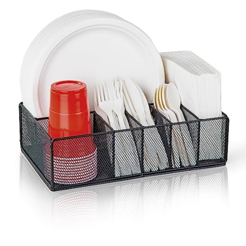 Paper Plate Organizer for Countertop, Metal ware Caddy for Cup, Napkin, Fork, Spoon, Paper Plate and Utensil Holder, Cutlery Caddy for Party, Camping, Picnic - Image 1