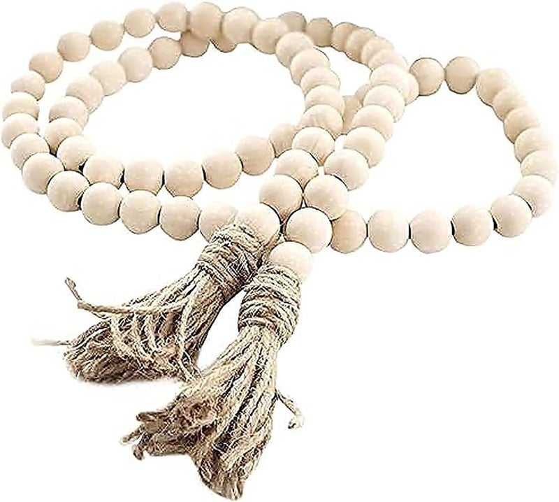 LSKYTOP 58 Inches Wood Bead Garland with Tassel,Farmhouse Rustic Prayer Boho Wooden Beads for Tiered Tray Coffee Table Mantel Decor (1 Pack) - Image 1