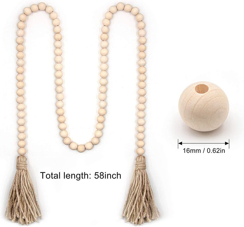 LSKYTOP 58 Inches Wood Bead Garland with Tassel,Farmhouse Rustic Prayer Boho Wooden Beads for Tiered Tray Coffee Table Mantel Decor (1 Pack) - Image 2