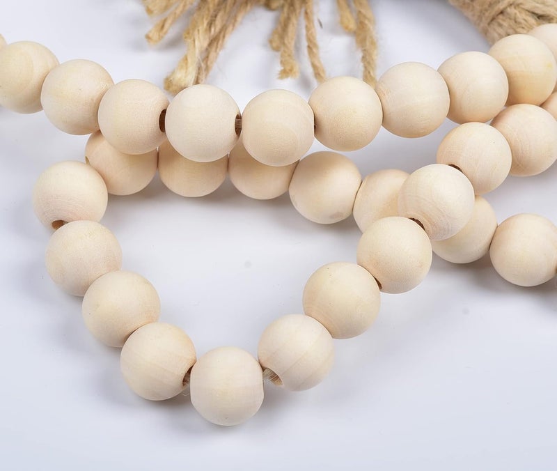 LSKYTOP 58 Inches Wood Bead Garland with Tassel,Farmhouse Rustic Prayer Boho Wooden Beads for Tiered Tray Coffee Table Mantel Decor (1 Pack) - Image 3