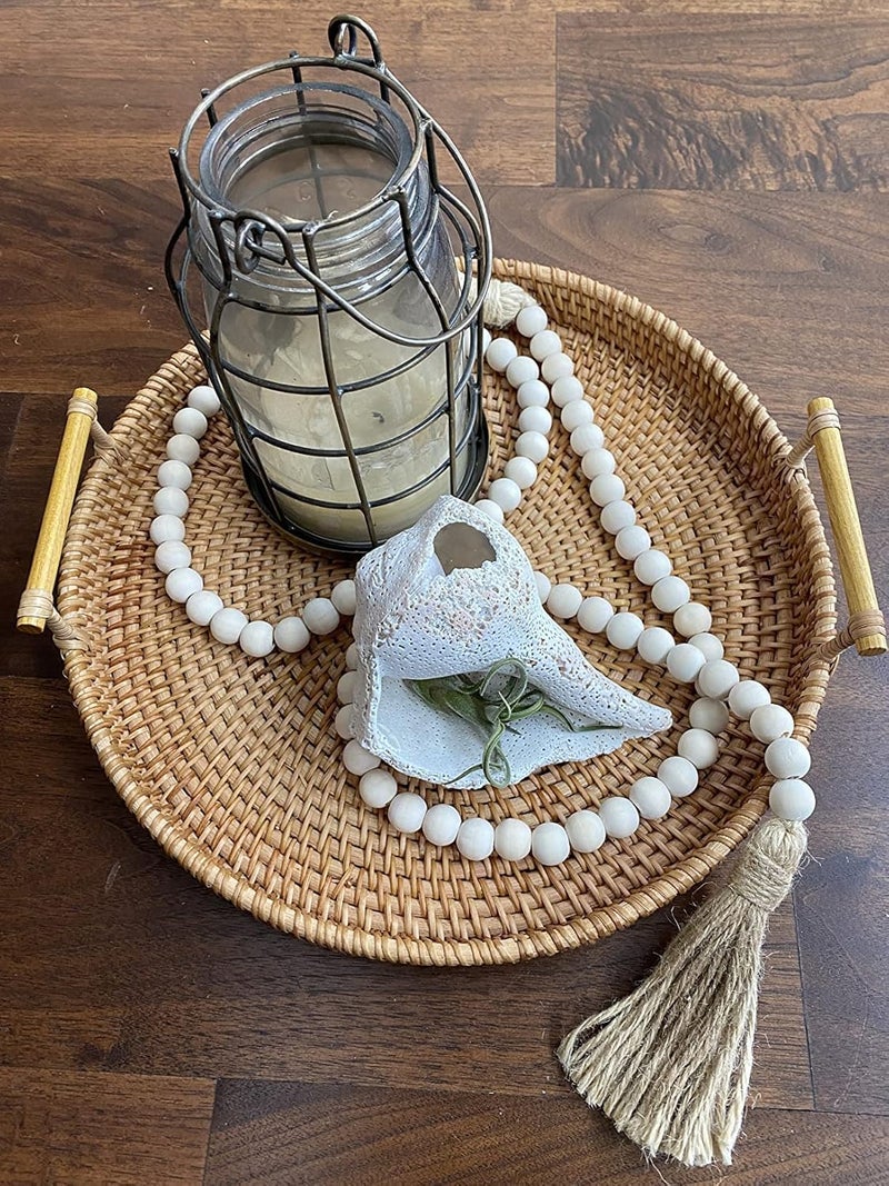 LSKYTOP 58 Inches Wood Bead Garland with Tassel,Farmhouse Rustic Prayer Boho Wooden Beads for Tiered Tray Coffee Table Mantel Decor (1 Pack) - Image 4