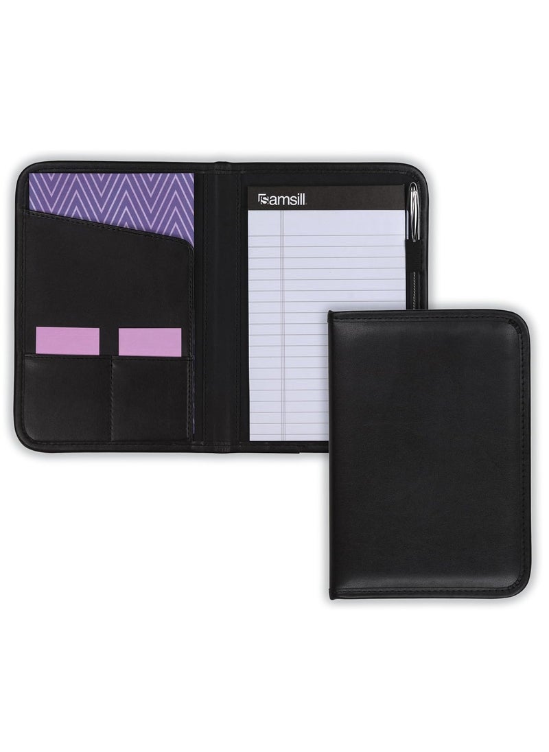 Samsill - Samsill Mini Professional Padfolio, Business Portfolio, Black, Includes 5x8 Writing Pad - Image 1