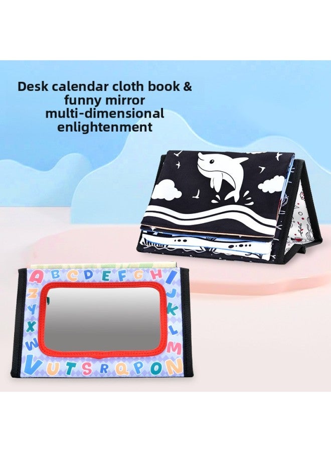 Baby Tear Foldable Table Calendar Cloth Book Stereo Hah Mirror Early Education Toy 0-3 Years Old Head Up Training Enlightenment-Colour:Black And White Dolphin  - Image 2