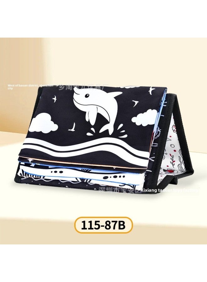 Baby Tear Foldable Table Calendar Cloth Book Stereo Hah Mirror Early Education Toy 0-3 Years Old Head Up Training Enlightenment-Colour:Black And White Dolphin  - Image 1