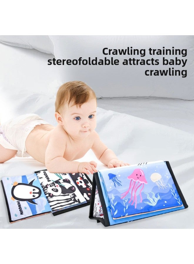 Baby Tear Foldable Table Calendar Cloth Book Stereo Hah Mirror Early Education Toy 0-3 Years Old Head Up Training Enlightenment-Colour:Black And White Dolphin  - Image 3