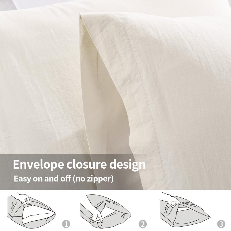 NEXHOME PRO Cotton Pillowcases Queen  100% Organic Envelope Closure Linen Feel Textured Natural Queen Pillowcases Set of 2 for Bed (20x30 inch  Cream) - Image 2