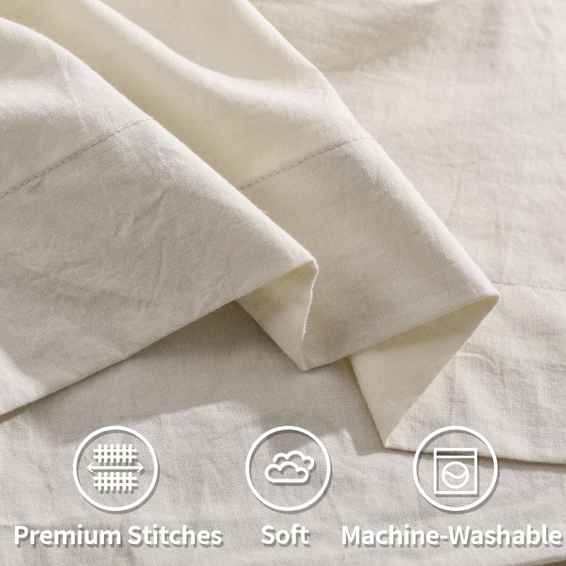 NEXHOME PRO Cotton Pillowcases Queen  100% Organic Envelope Closure Linen Feel Textured Natural Queen Pillowcases Set of 2 for Bed (20x30 inch  Cream) - Image 4