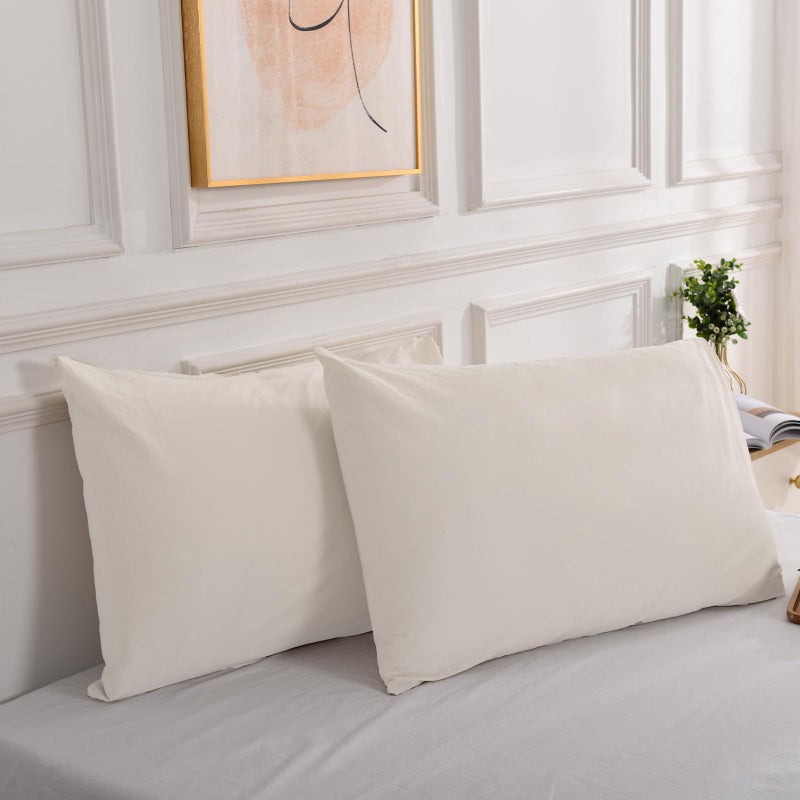 NEXHOME PRO Cotton Pillowcases Queen  100% Organic Envelope Closure Linen Feel Textured Natural Queen Pillowcases Set of 2 for Bed (20x30 inch  Cream) - Image 1