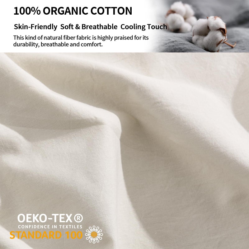 NEXHOME PRO Cotton Pillowcases Queen  100% Organic Envelope Closure Linen Feel Textured Natural Queen Pillowcases Set of 2 for Bed (20x30 inch  Cream) - Image 3