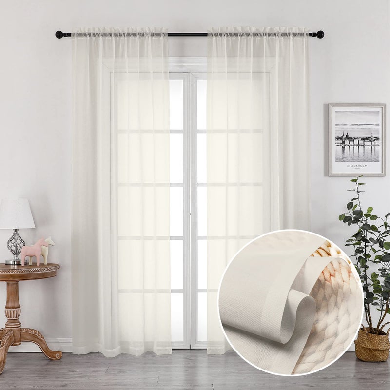 OVZME 2 Panels Ivory Sheer Curtains 72 Inches Length Window Treatment for Kitchen  Elegant Airy Transparent Curtain Draperies Rod Pocket for Kids Living Room  Each 42Wx72L - Image 1