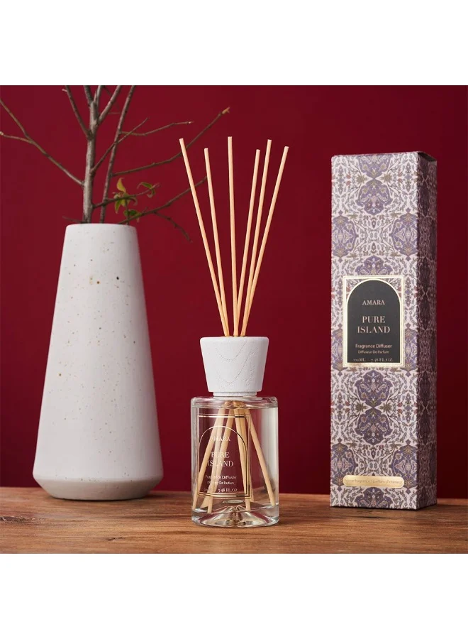DANUBE HOME Danube Home Amara Silpa Reed Diffuser Pure Island - 200Ml Elegant Home Fragrance Decor Long-Lasting Aroma Oils For Room & Offices Decorative Home Accessories - 8X8X31.2Cm Glass Bottle