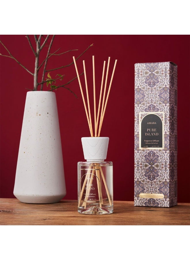 Danube Home Amara Silpa Reed Diffuser Pure Island - 200Ml Elegant Home Fragrance Decor Long-Lasting Aroma Oils For Room & Offices Decorative Home Accessories - 8X8X31.2Cm Glass Bottle - Image 5