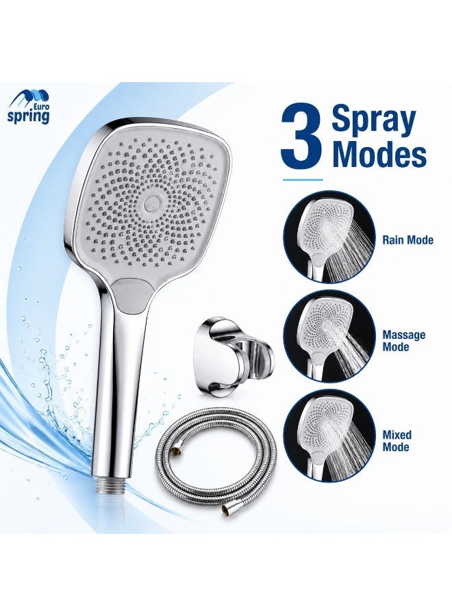 Euro Spring Eurospring Handheld Shower Head Set with 1.5m Stainless Steel Hose and Wall Mount Holder - Chrome Finish - Image 2