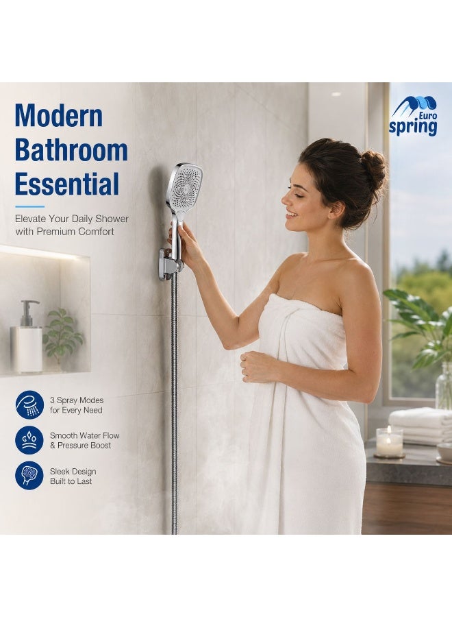 Euro Spring Eurospring Handheld Shower Head Set with 1.5m Stainless Steel Hose and Wall Mount Holder - Chrome Finish - Image 5