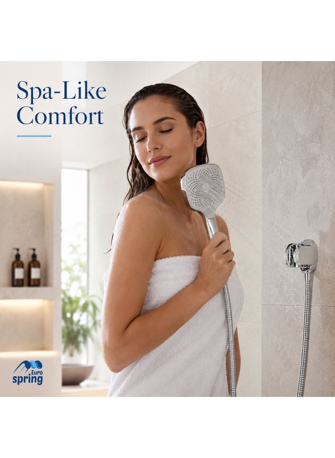 Euro Spring Eurospring Handheld Shower Head Set with 1.5m Stainless Steel Hose and Wall Mount Holder - Chrome Finish - Image 4