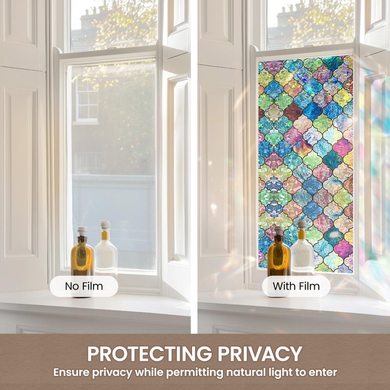 ADD.HERES Window Privacy Film, Stained Glass Decorative Static Cling, Removable Laser Sun Blocking Vinyl Covering,Window Film for Home Kitchen Living Room, Painted Four-Leaf Clover, 17.3 x 78.7in - Image 4