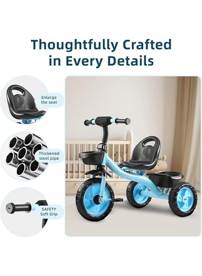 Sandinrayli Kids Tricycle for Toddlers 1-5 Years, Stable 3-Wheel Design & Storage Basket for Fun Indoor Outdoor Ride, Gift for Baby Boy Girl,Blue - Image 5