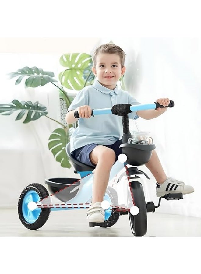 Sandinrayli Kids Tricycle for Toddlers 1-5 Years, Stable 3-Wheel Design & Storage Basket for Fun Indoor Outdoor Ride, Gift for Baby Boy Girl,Blue - Image 2