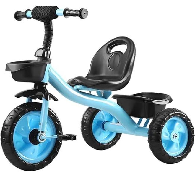 Sandinrayli Kids Tricycle for Toddlers 1-5 Years, Stable 3-Wheel Design & Storage Basket for Fun Indoor Outdoor Ride, Gift for Baby Boy Girl,Blue - Image 1