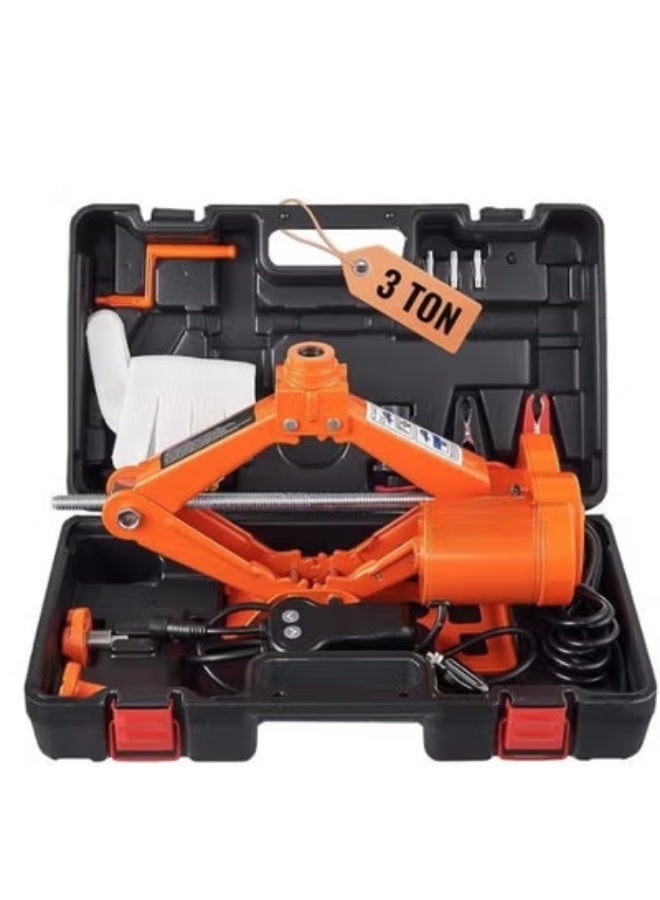 Electric Car Jack 3 Ton Capacity 12V Automatic Scissor Jack with Remote Control, LED Light, Double Saddles and Portable Carrying Case - Image 1