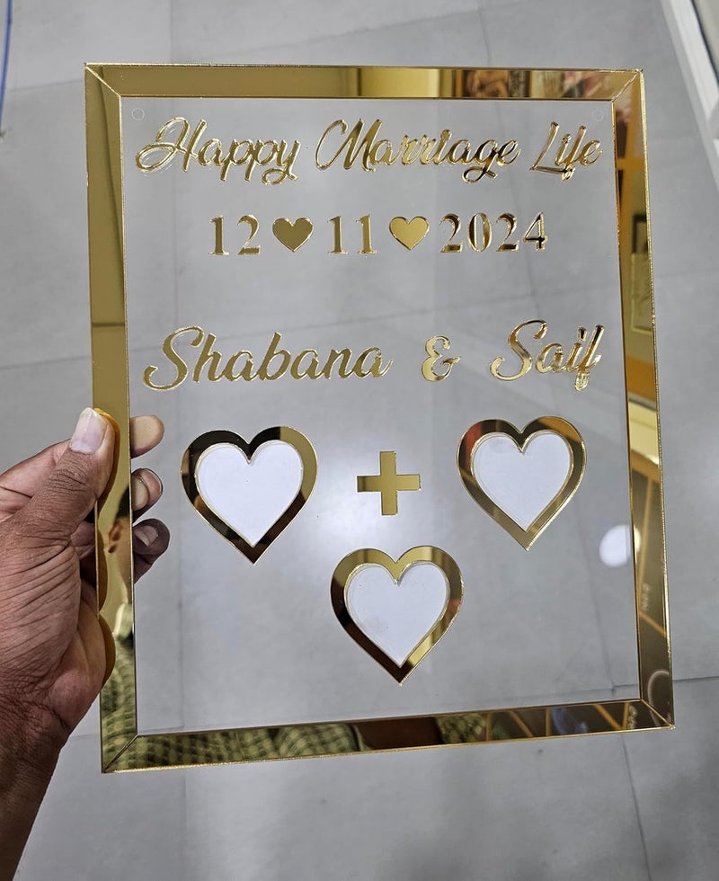 UKANI Thumb Impression Gift For Couple Size 30 Cm X 25 Cm Wedding Thumb Print Couple Gift Finger Print Gift Personalized Text Golden Acrylic Design Anniversary Giftwedding gift