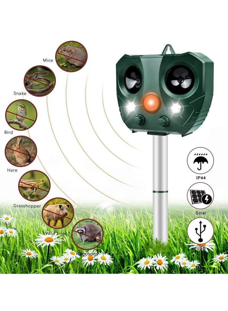 SOLARAE طارد حيوانات بالموجات فوق الصوتية يعمل بالطاقة الشمسية مقاوم للماء مع مستشعر حركة وضوء وامض شحن USB يطرد بفعالية الكلاب والقطط والغزلان والأرانب والسناجب والطيور في المزرعة والحديقة والفناء - Image 3