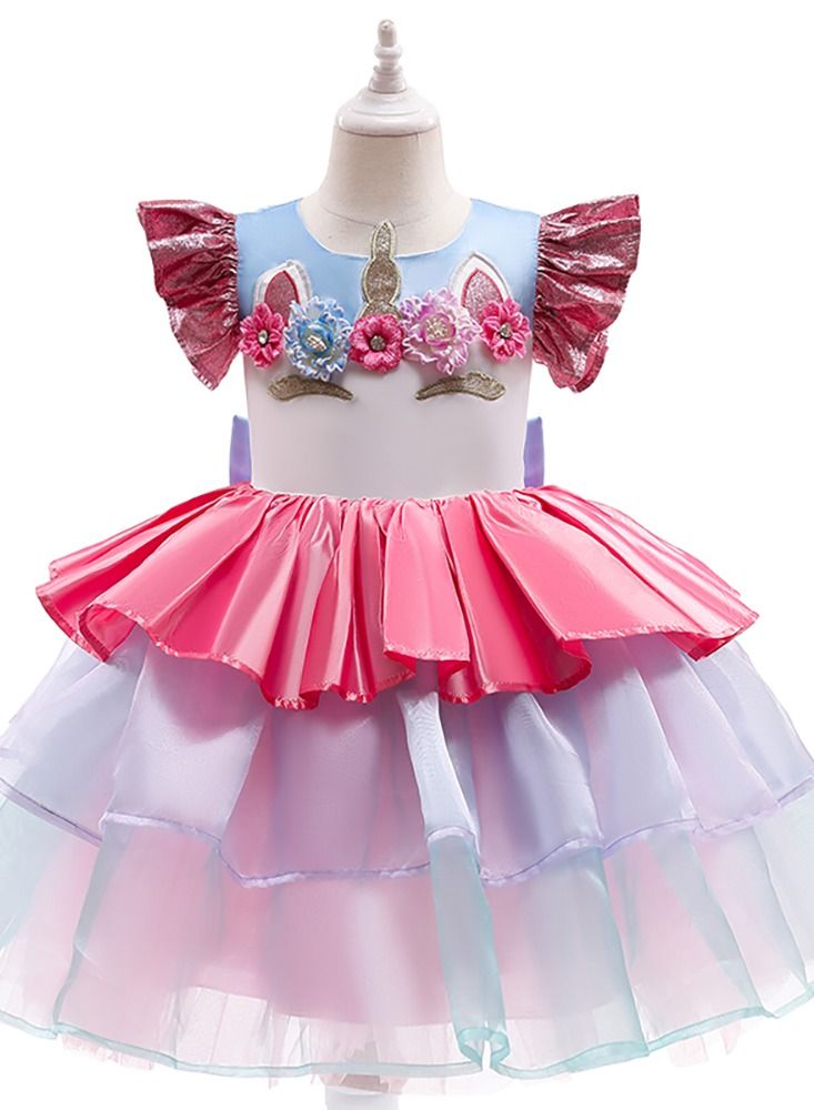 Loquat Patchwork colored gauze Unicorn princess dress  - Image 1