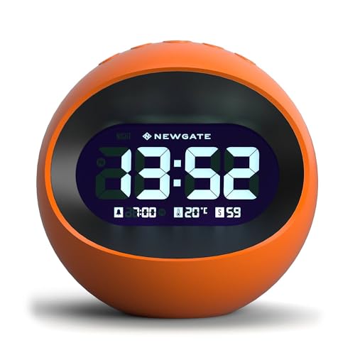 NEWGATE® Centre of The Earth Alarm Clock | Round Retro Digital LCD Clock | Orange | Ideal for Bedside, Desk or Shelf | Retro Bedroom & Office Accessory - Image 1