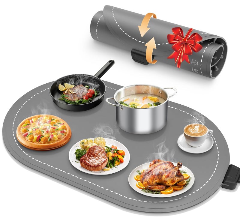 seenlast Warming Mat for Food with Adjustable Temperature Timer,10S Fast Heating Electric Food Warming Mat for Parties Buffet Daily,Food Heating Mat with Insulating Pad Raised Feet Protects Table - Image 1