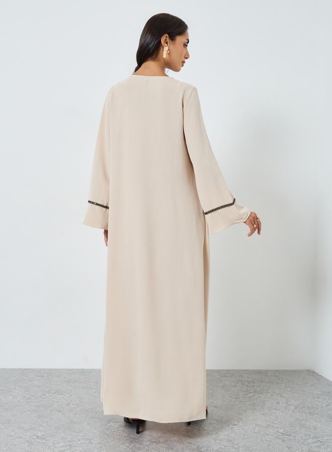 Amirah Cream Lace Detail A-Line Jalabiya - Image 5