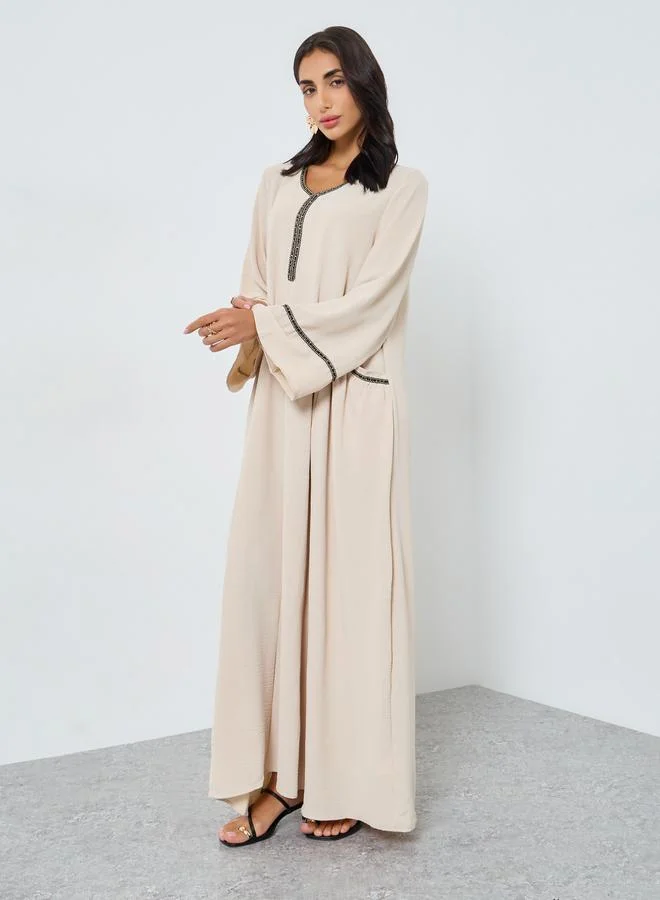 Amirah Cream Lace Detail A-Line Jalabiya