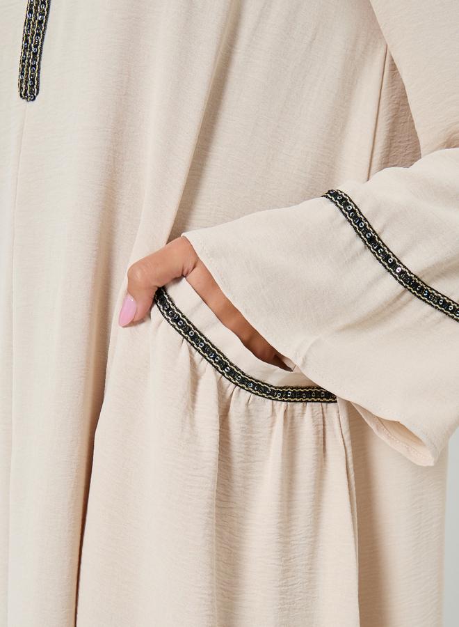 Amirah Cream Lace Detail A-Line Jalabiya - Image 4