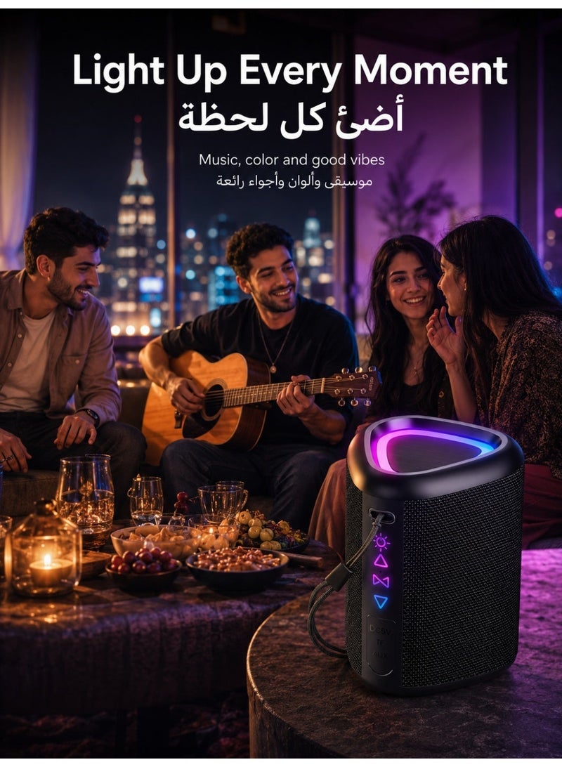 مكبر صوت بلوتوث، مكبرات لاسلكية محمولة 2025 مع إضاءة LED، بلوتوث 5.4، وقت تشغيل 24 ساعة، بصوت منخفض مُعزز، مقاوم للماء بمعيار IPX7، مكبر صوت خارجي للسفر والرياضة والحفلات وركوب الدراجات - Image 3