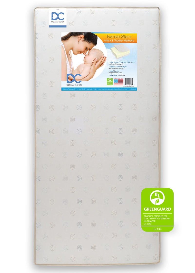 Delta CHILDREN Delta Children Twinkle Stars Dual Sided 6 Premium Sustainably Sourced Fiber Core Crib and Toddler Mattress Waterproof GREENGUARD Gold Certified 7 Year Warranty Made in USA