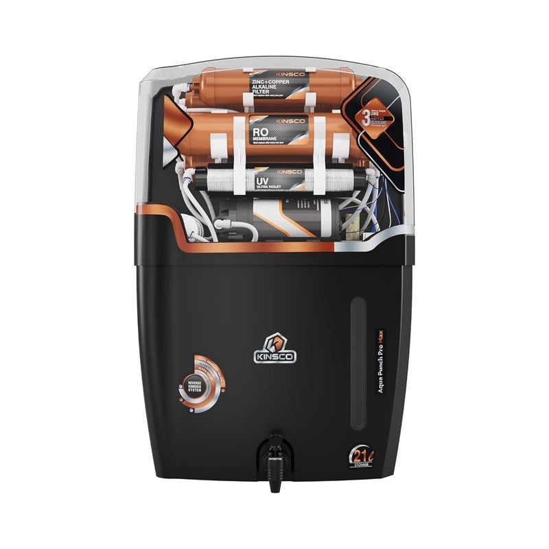 Kinsco Aqua Punch Pro Max 21 L with ISI Mark RoUvUfTds Adjuster 21 L RO UV UF TDS ALK Copper Water Purifier Black - Image 1